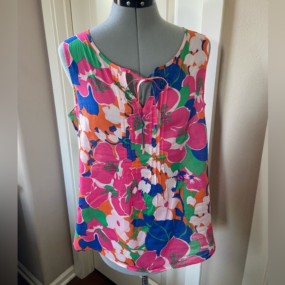 Talbots Floral Tank Top, Pink, Green, Blue & Orange, Size M